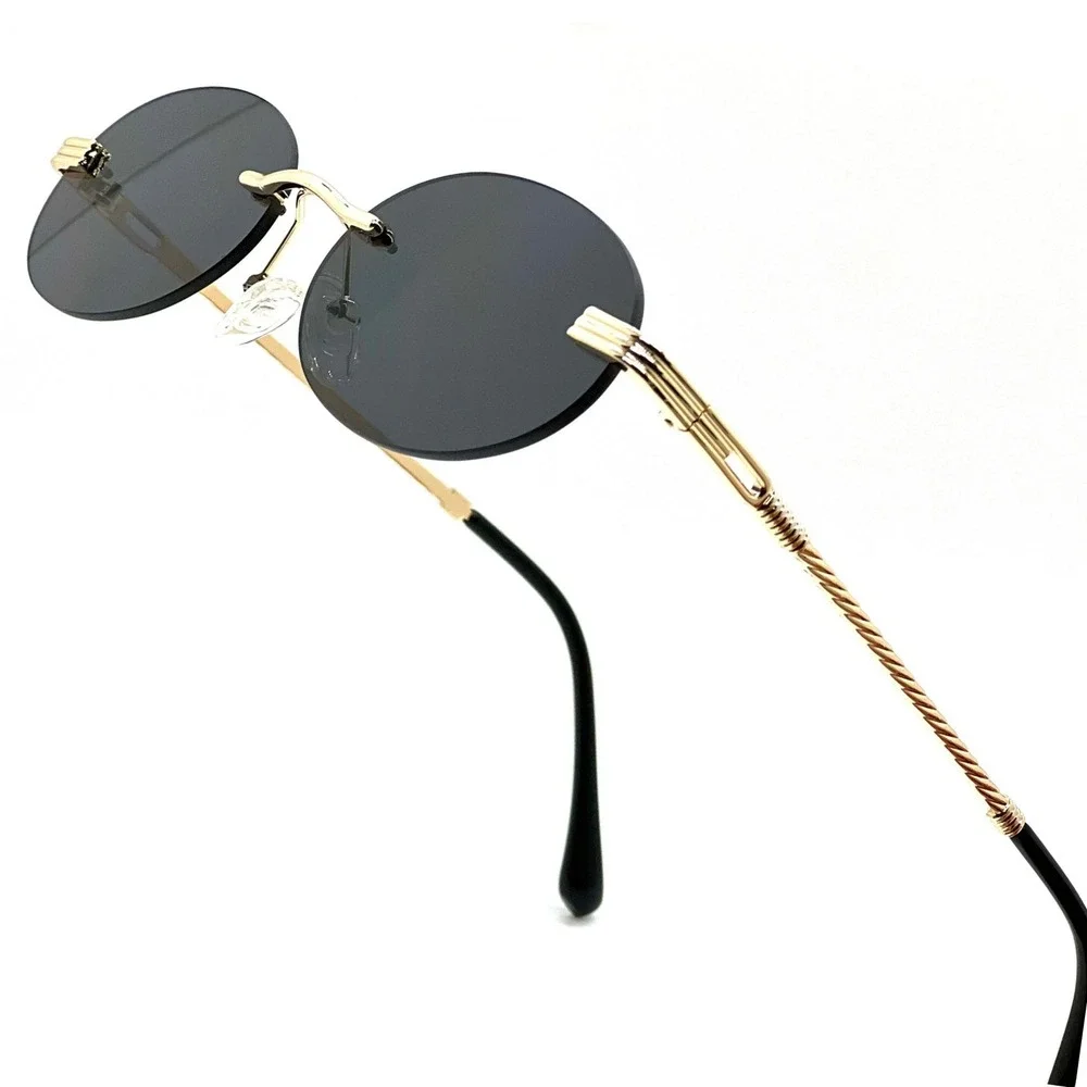 Rimless‎ Sunglasses Oval Lens Gold Frame Fashion Trendy Style Street Wear Migos